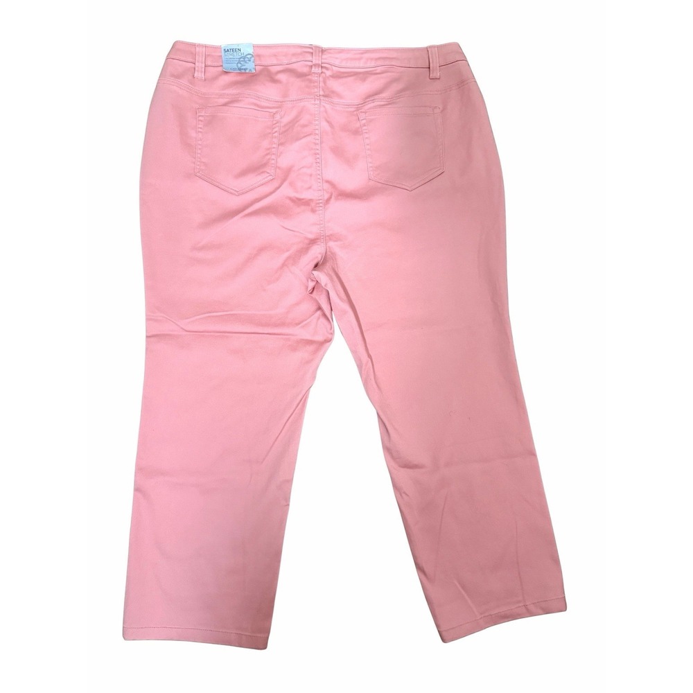 Catherines Petite Pink Sateen Stretch Capri Pants Plus 26WP NWT High Rise - Picture 3 of 5